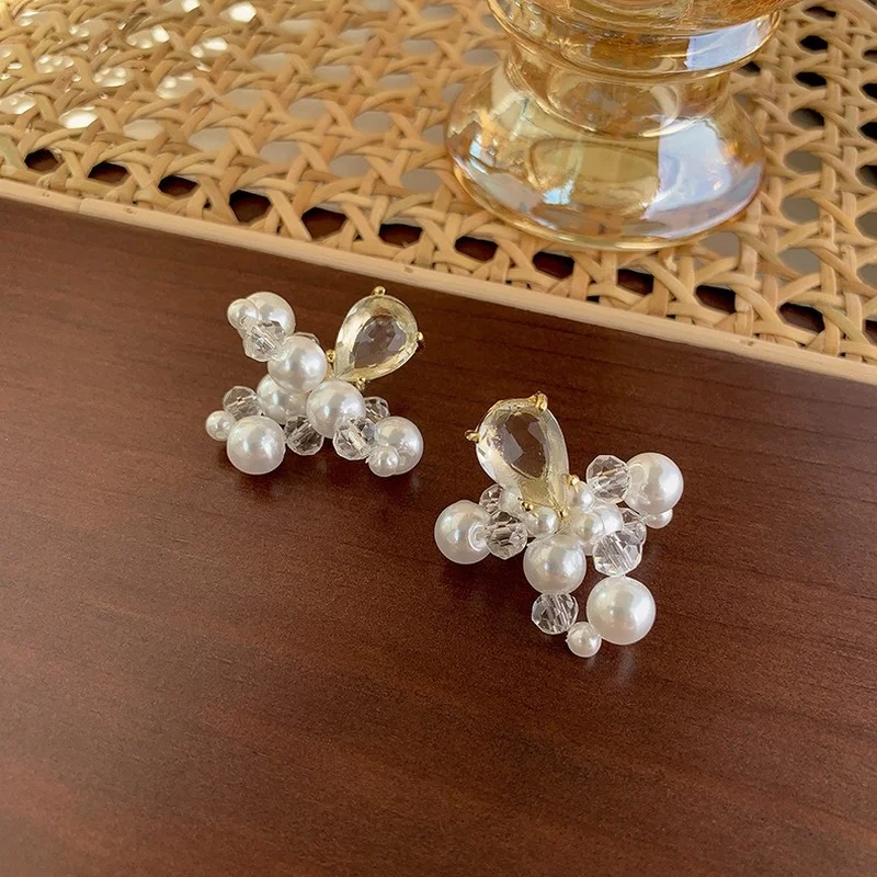 

U-Magical Creative Crystal Flower Simulation Pearl Beaded Dangle Earring for Women Hollow Wedding Earring Jewelry Accessories