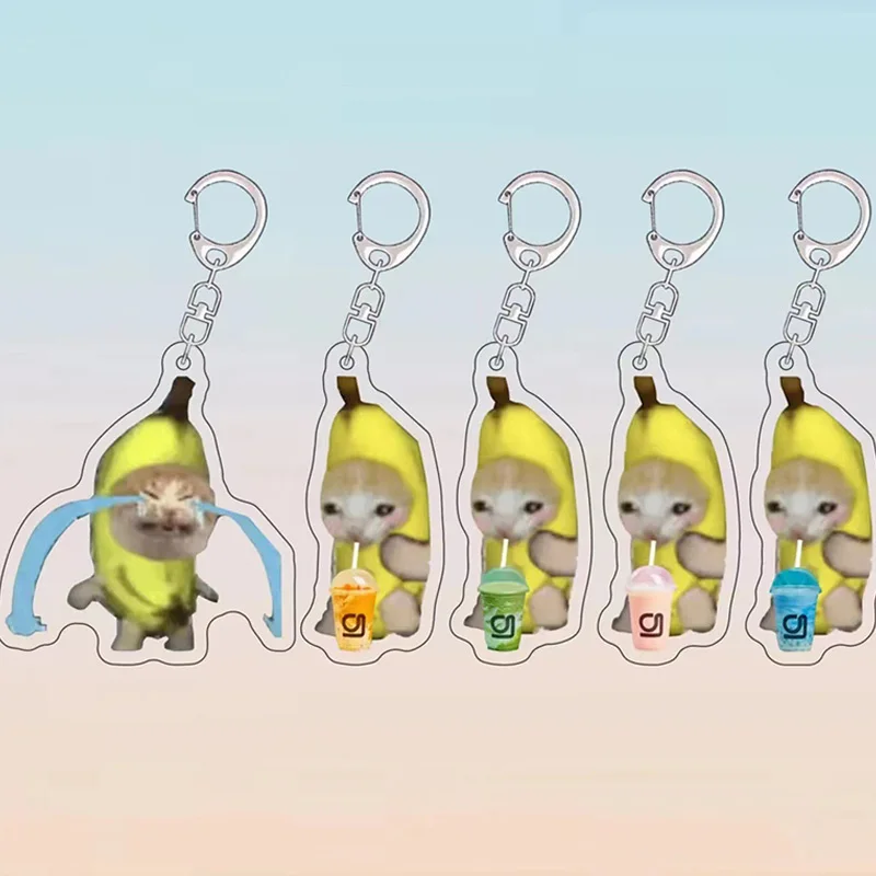 

Food Cat Head Banana Happy Expression Keychain Fun Cartoon Pendant Lanyard Small Cat Popular Fashion Mobile Phone Key Chains