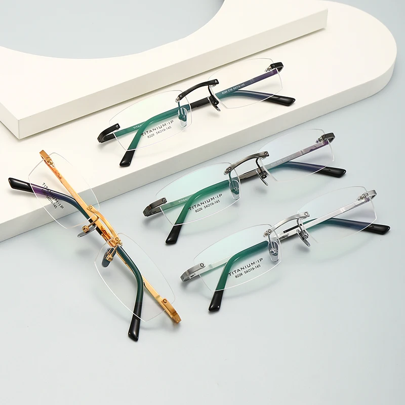 

Rectangular Metal Men and Women Fashion Rimless Spectacles Frame For Optical Lenses Myopia Presbyopia Progressive TC8226