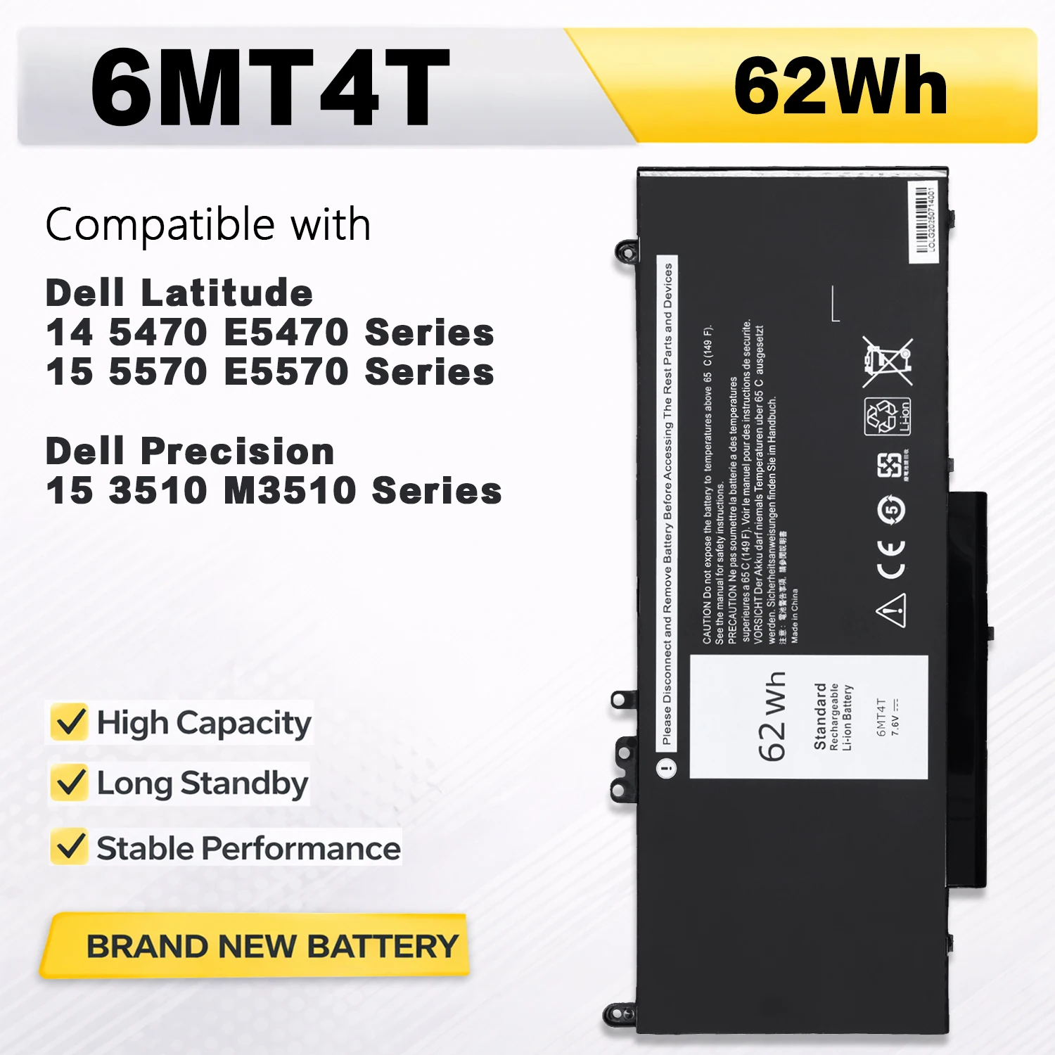 Фото Аккумулятор PowerHub 6MT4T E5470 E5570 для Dell Latitude 14 5470 15 5570 Precision 15 3510 M3510 Series 7V69Y TXF9M 79VRK HK6DV №1