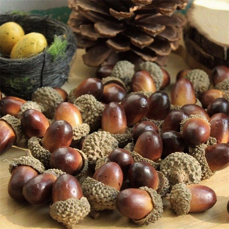 

10Pcs Artificial Simulation Oak Nut Mini Fake Fruit Ornament Fake Acorn Oak Nut Wedding Party Home Decor Vivid Realistic