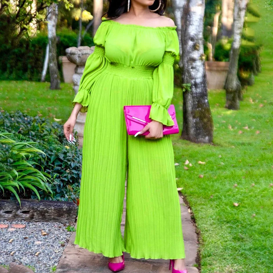

Zoctuo Jumpsuits Playsuit Bodysuit For Womens Chiffon Plus Size Wide Leg Pants Outfit Overall Streetwear Off Shoulder Jumpsuit