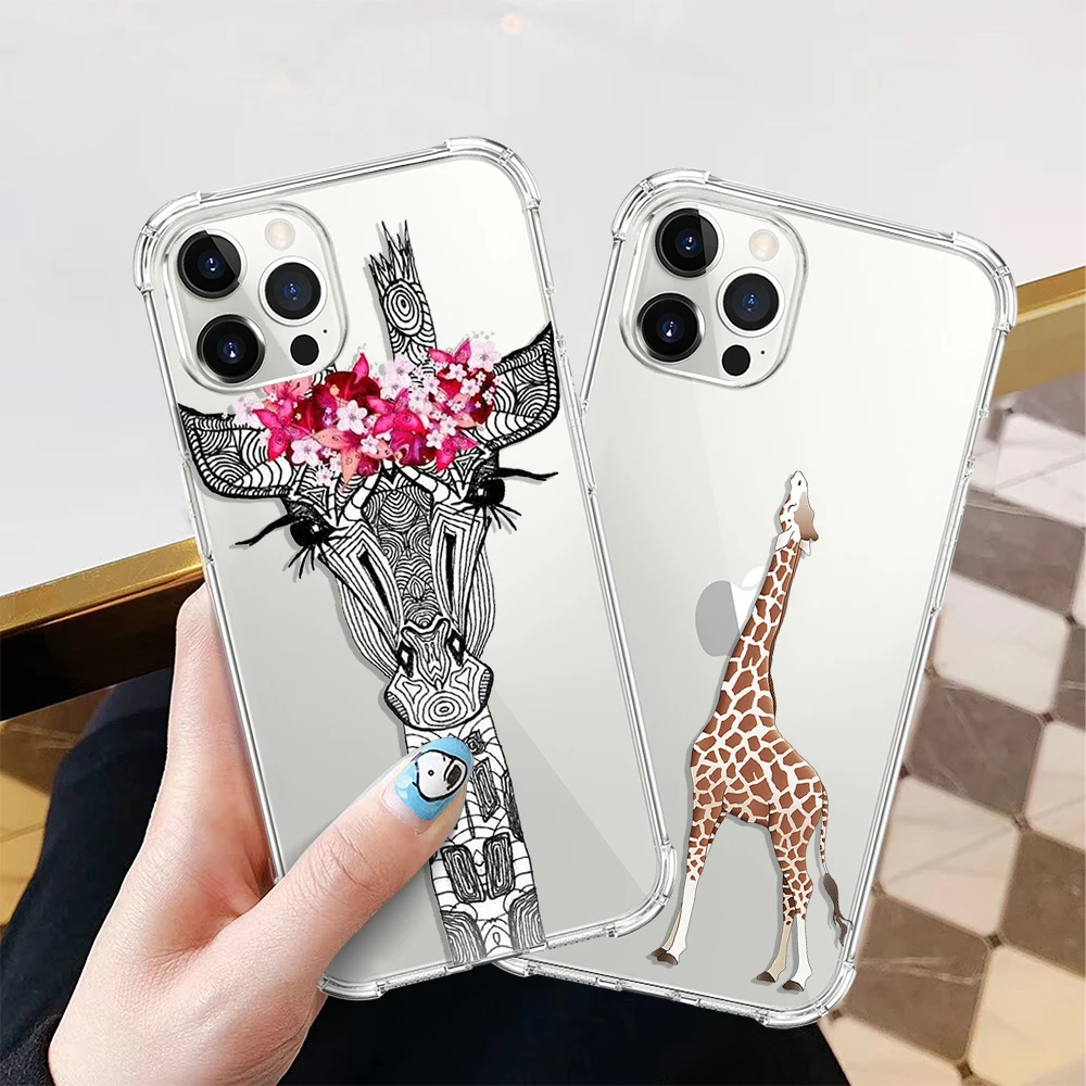 

Giraffe Shockproof Silicone Phone Case for IPhone 13 12 Mini 11 Pro XS Max XR X 6 6S 7 8 Plus SE 2020 Clear Soft Cover Coque