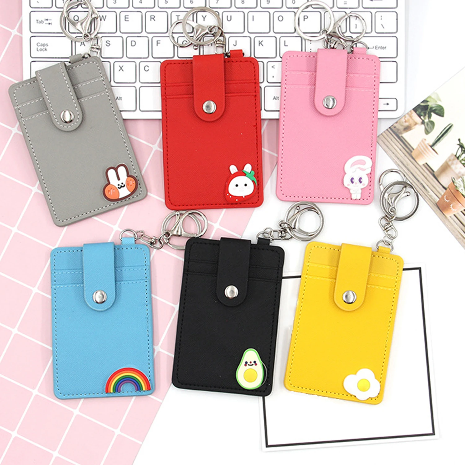 

Fashion PU Leather Business ID Card Holder Credit Badge Holder Bus Cards Cover Multi-card Cute Wallet With Keychain For Women