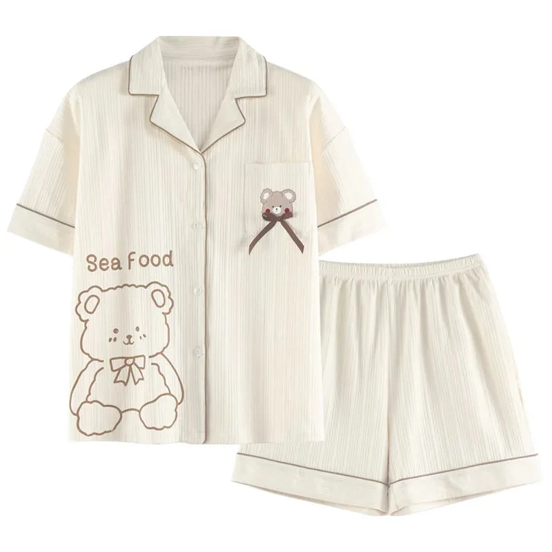 Pajama Set Woman 2 Pieces Summer New Sleepwear Ladies Casual Loose Small Fresh Wind Short-Sleeved Shorts Fashion Homewear