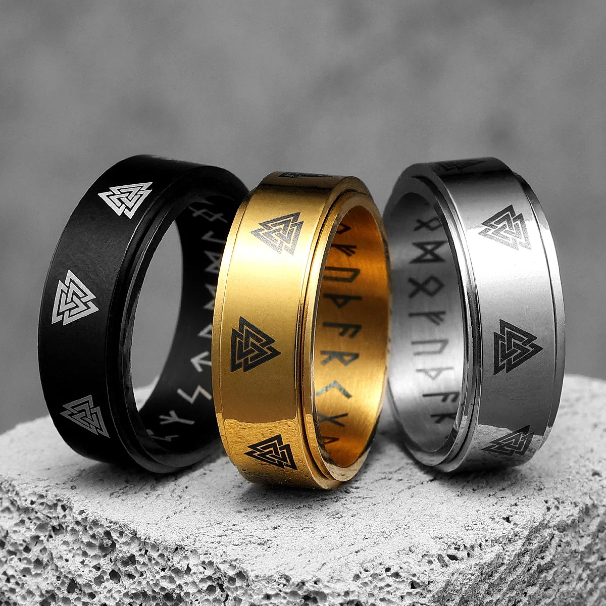 

Viking Triangle Ring 316L Stainless Steel Rotatable Mens Rings Narrow Rock Punk for Rider Male Friend Jewelry Gift Dropshipping