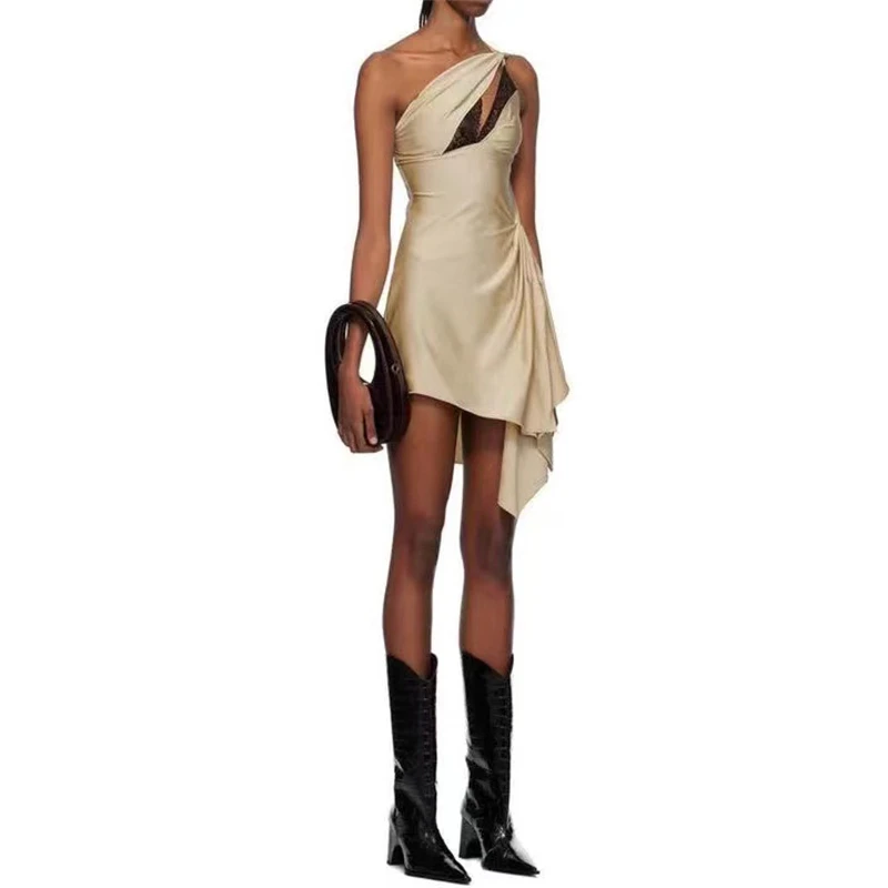 Женское кружевное платье с лямкой на шее Повседневная трапециевидная мини-юбка