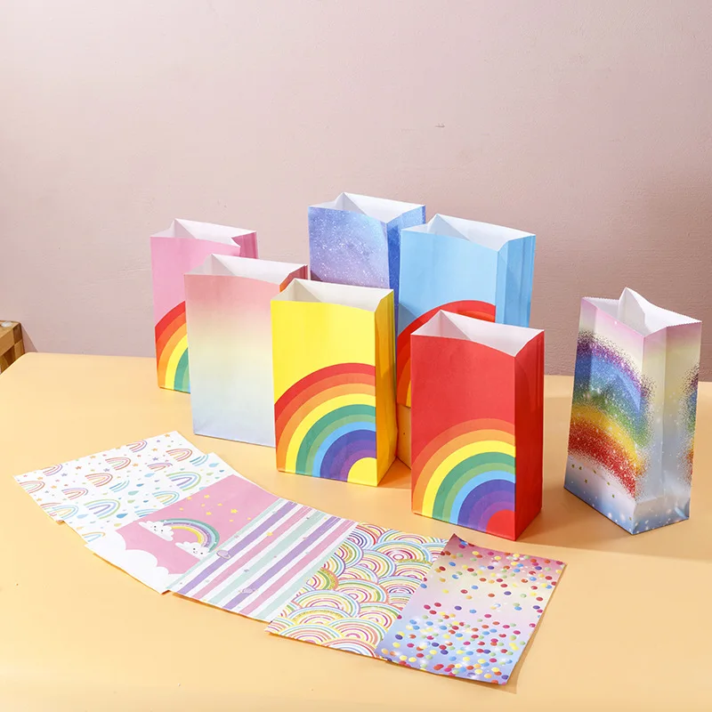

30pcs Flat Square Bottom Paper Bag Rainbow Balloon Clouds Packaging Bag Snack Shopping Store Festival Party Gift Storage Pocket