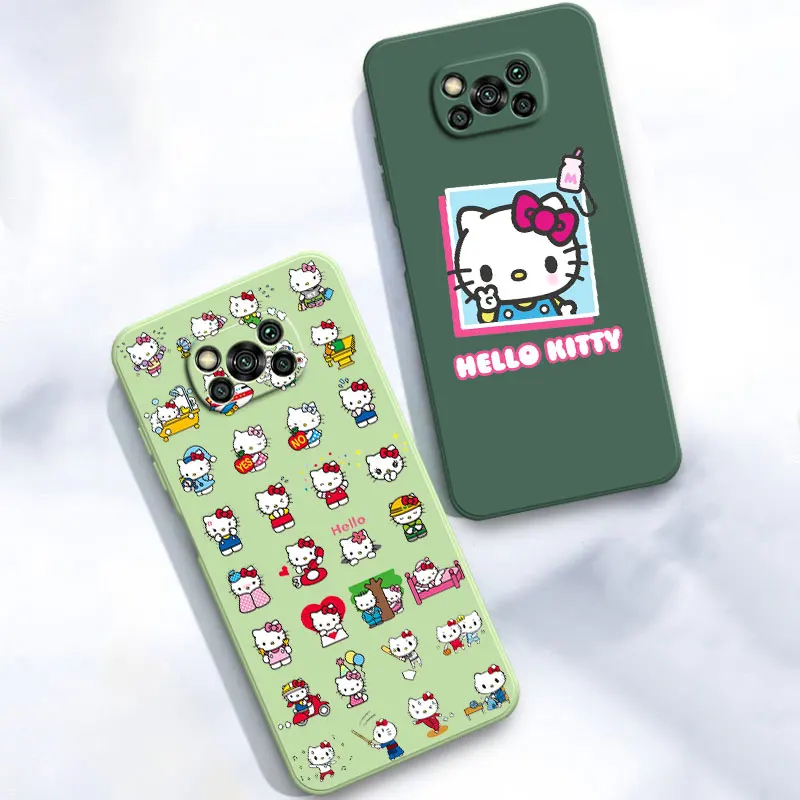 Hello Kitty Tiny Chum Square Liquid Silicone Phone Case For Funda Xiaomi Mi POCO F5 Pro X5 X4 X3 NFC M5S M3 M4 Pro F4 F3 GT 5G