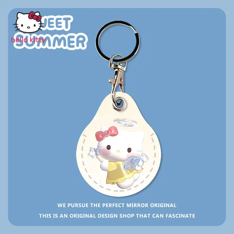 

Hello Kitty Access Card Cover Leather Case Drop-Shaped Induction Mini Keychain Community Elevator Card Case