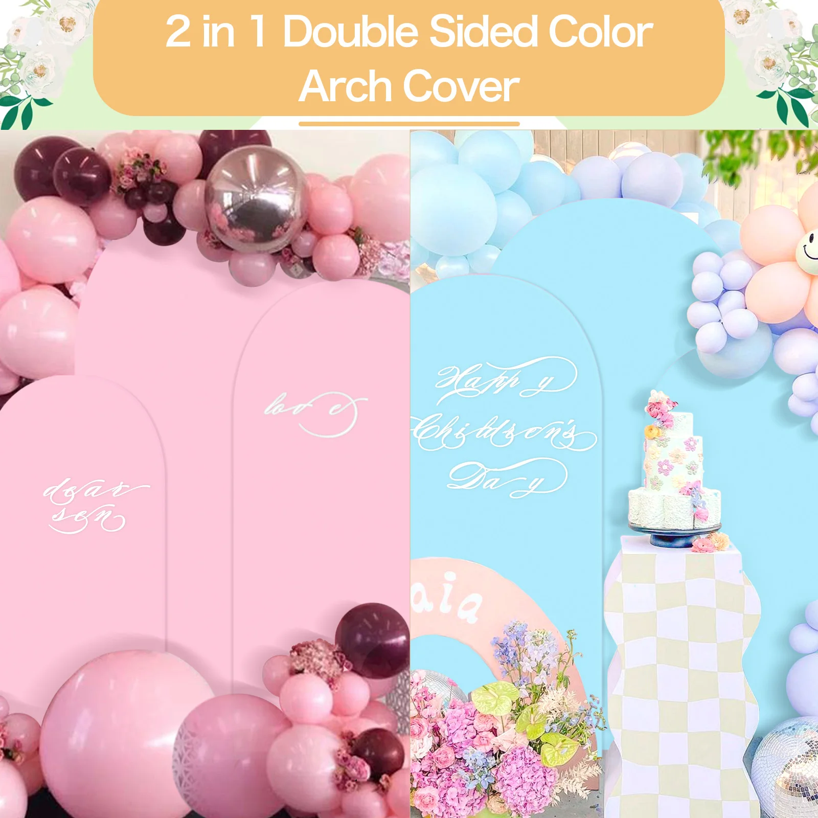 Фото OurWarm Set of 3 4FT 5FT 6FT, Pink and Blue 2 in 1 Round Backdrop Covers for Birthday Party Baby Shower Wedding Arch Stand Decor №4