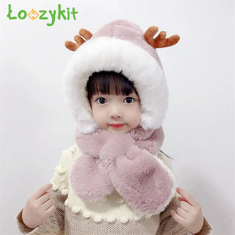 

Autumn And Winter Children's Hat Scarf A Cute Plush Christmas Baby Hat Baby Ear Protection Boys And Girls Deer Hats 10 Months-6Y