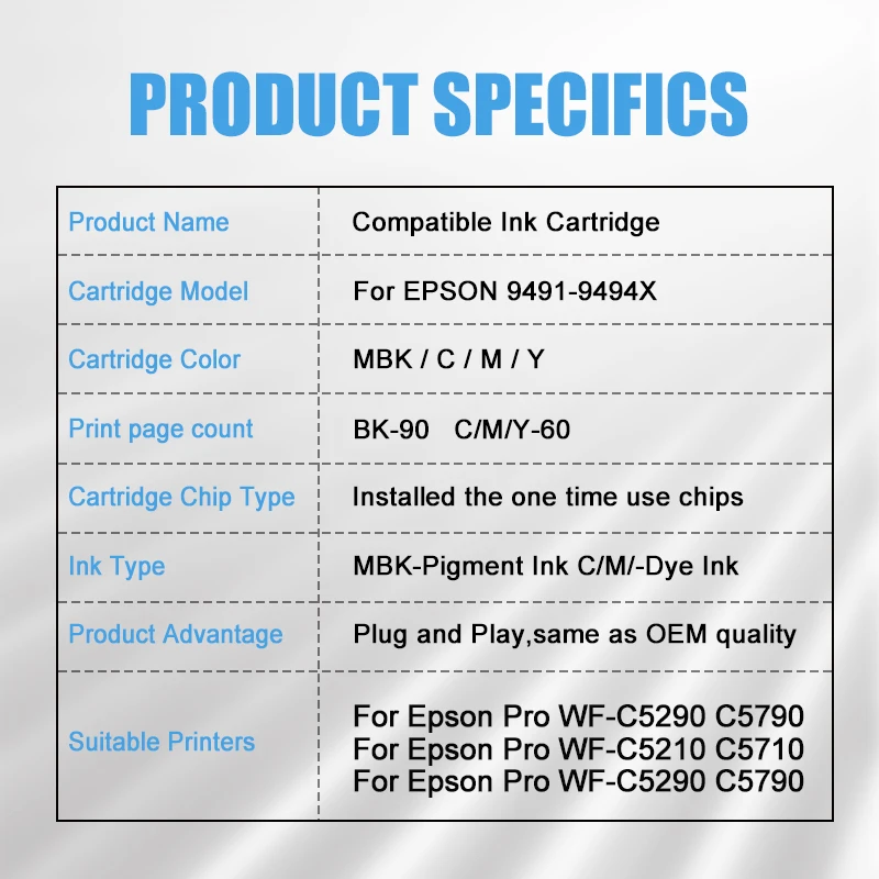 Картридж для принтера Epson T9491 T9481 T9501 чернильный мешок Pro WF-C5290 C5790 C5210 C5710 пигментные