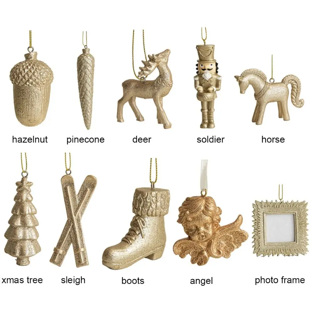 Золотые рождественские подвесные украшения Олень Лошадь Подвески из смолы Ангел