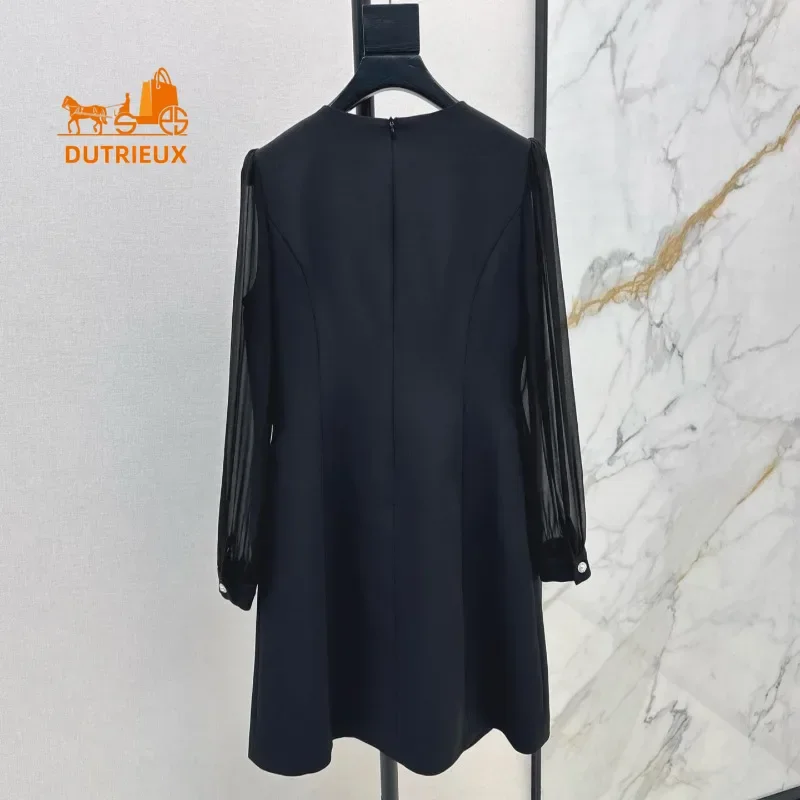 Новое модное французское элегантное женское черное платье летнее шелковое белое