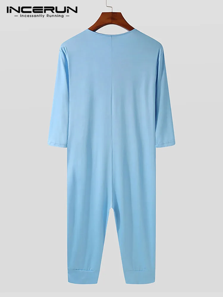 Men's Sexy Leisure Loose Buttons Loungewear All-match Simple Onesies Sexy Hot Sale Solid Comfortable Sleeve Jumpsuit S-5XL 2023