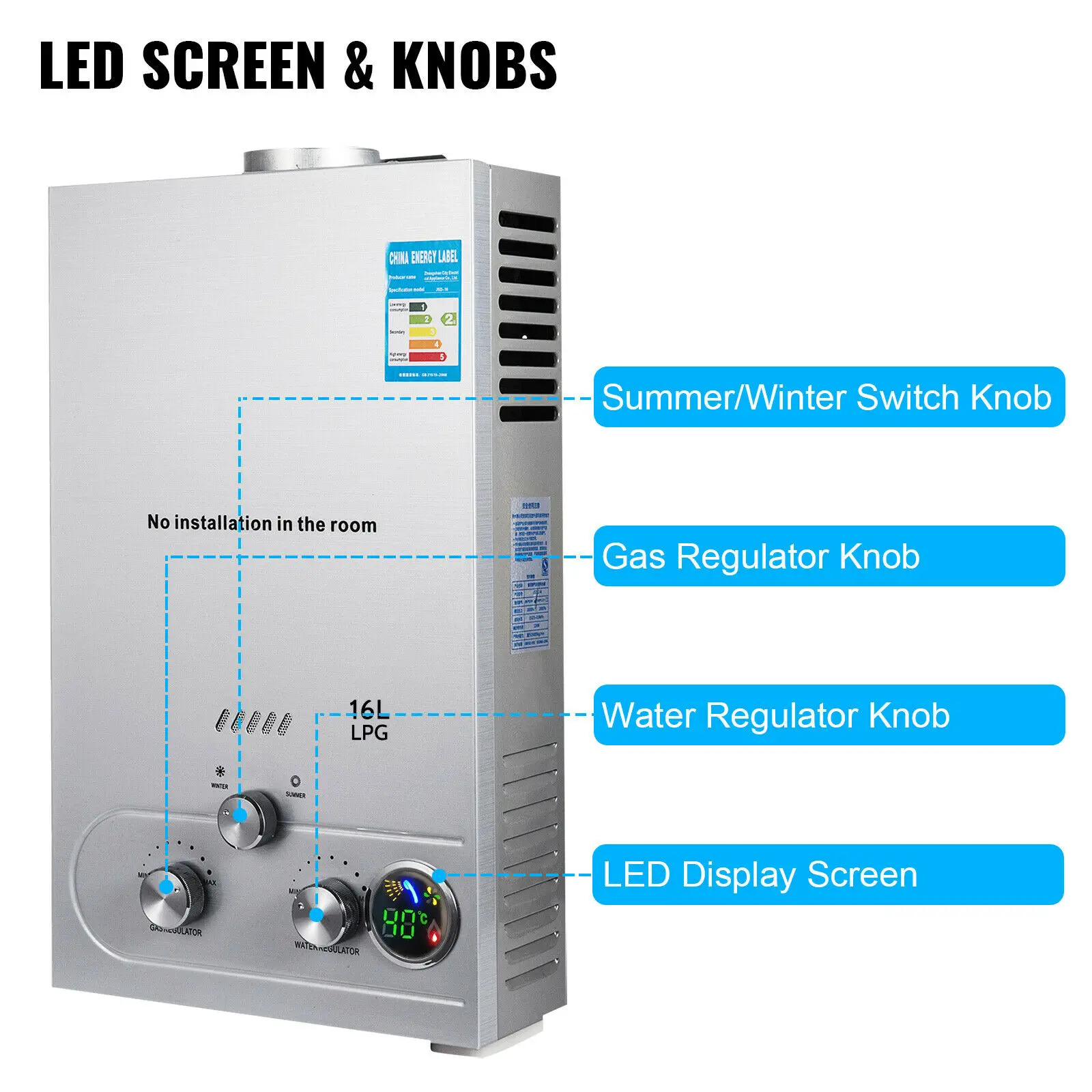 

Home Appliance 8L 16L LPG White Coating Low Pressure Starting Tankless Instant Gas Geyser Gas Hot Water Heater