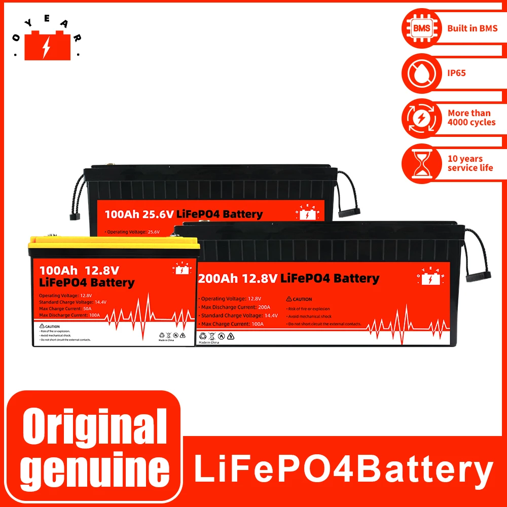 

Brand New 200AH LiFePO4 Battery Pack Build in BMS 12V 24V Rechargeable Lithium Iron Phosphate Cell 4000 Cycles For RV EV 100AH