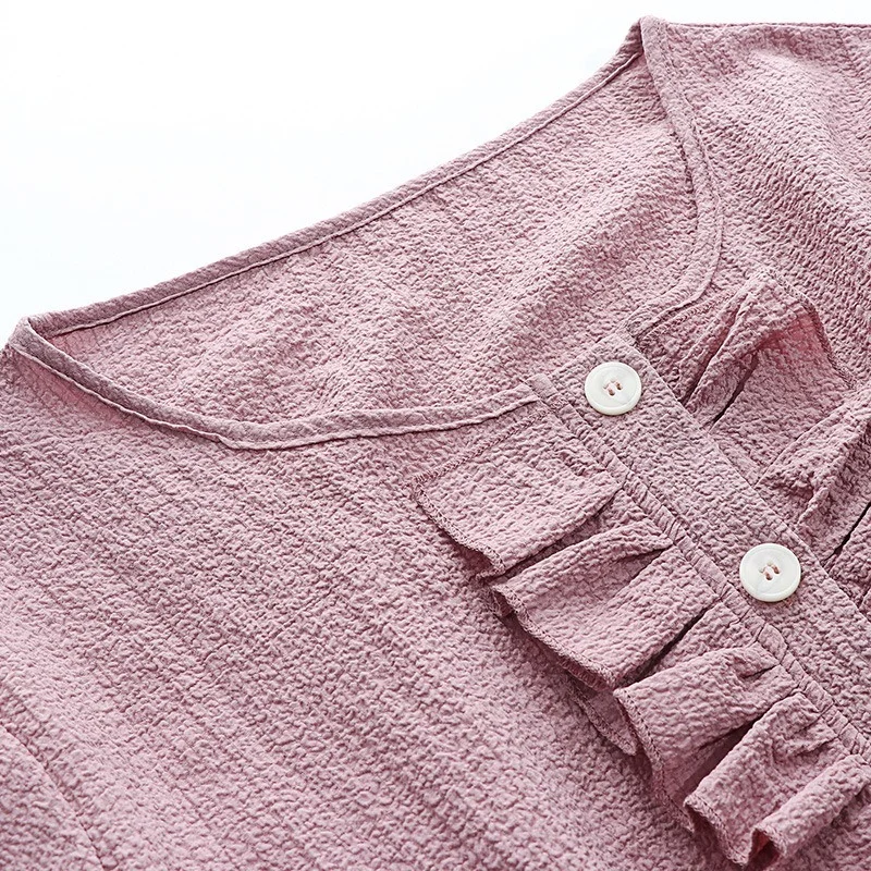 Plus Size Dress for Women Autumn 2022 Elegant Pink Ruffle Button Up O Neck Long Sleeve Empire A Line Dresses Solid 5XL