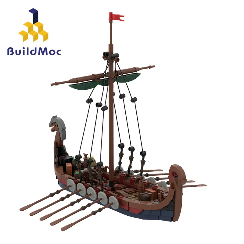 

2023 Bricklink Creative Expert Medieval Military Viking Ship 31132 Ideas MOC-58275 Boat Model Building Blocks Toys For Children