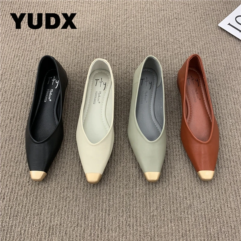 

Женские туфли без застежек, повседневные туфли на мягкой подошве с квадратным носком, с металлическим носком, милые Лоскутные туфли для офиса, 2023