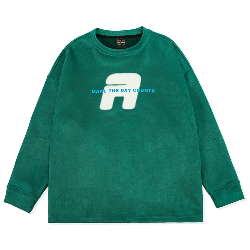 

Men Oversized Sweatshirts Hip Hop Streetwear Letter Printed Harajuku Suede Hoodie 2022 Korean Fashion Vintage Crewneck Hoodies