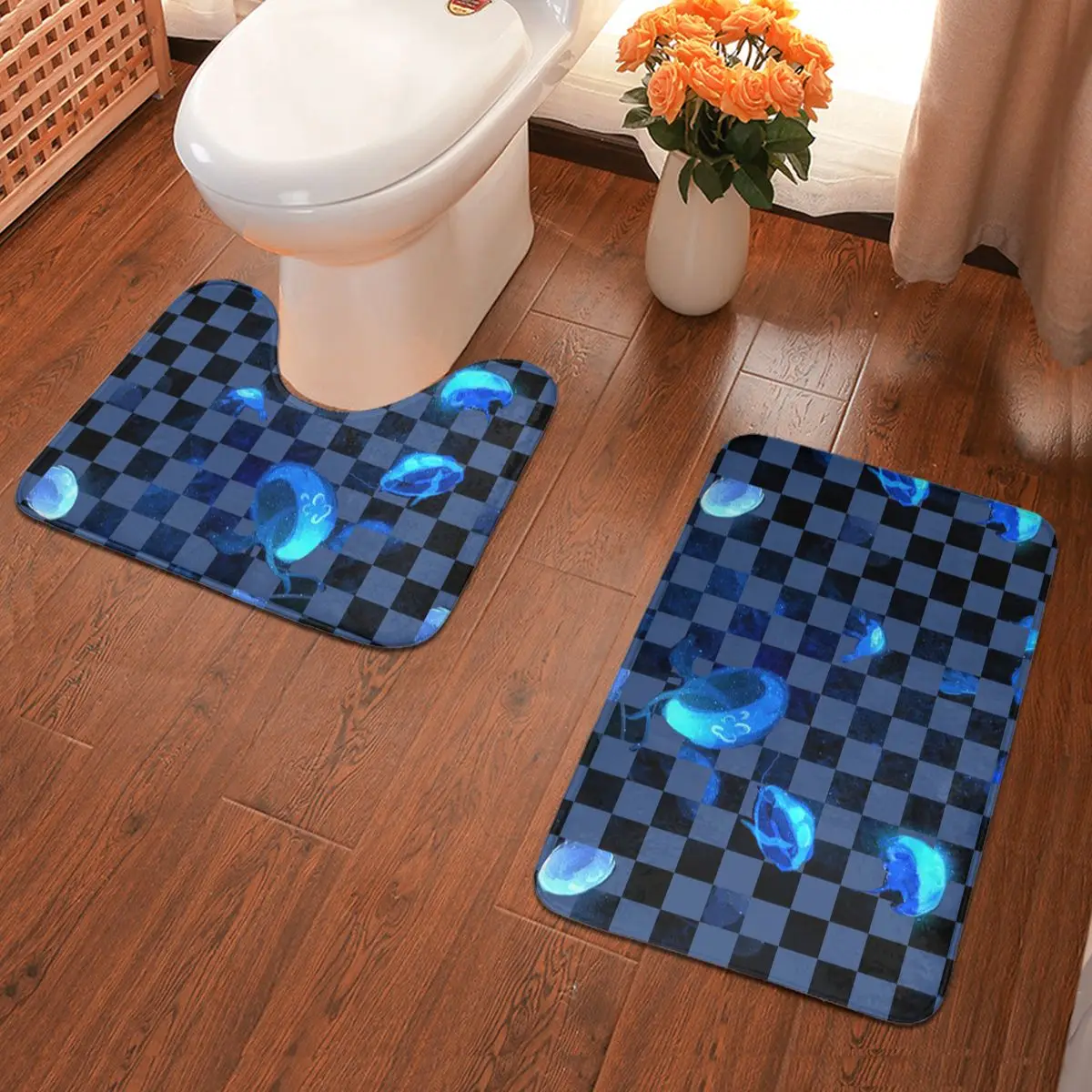

Soft Flannel Fabric Non-slip Easy To Clean Environmentally Friendly Durable Retro Pattern Checkerboard And Lattice Style Mat Set