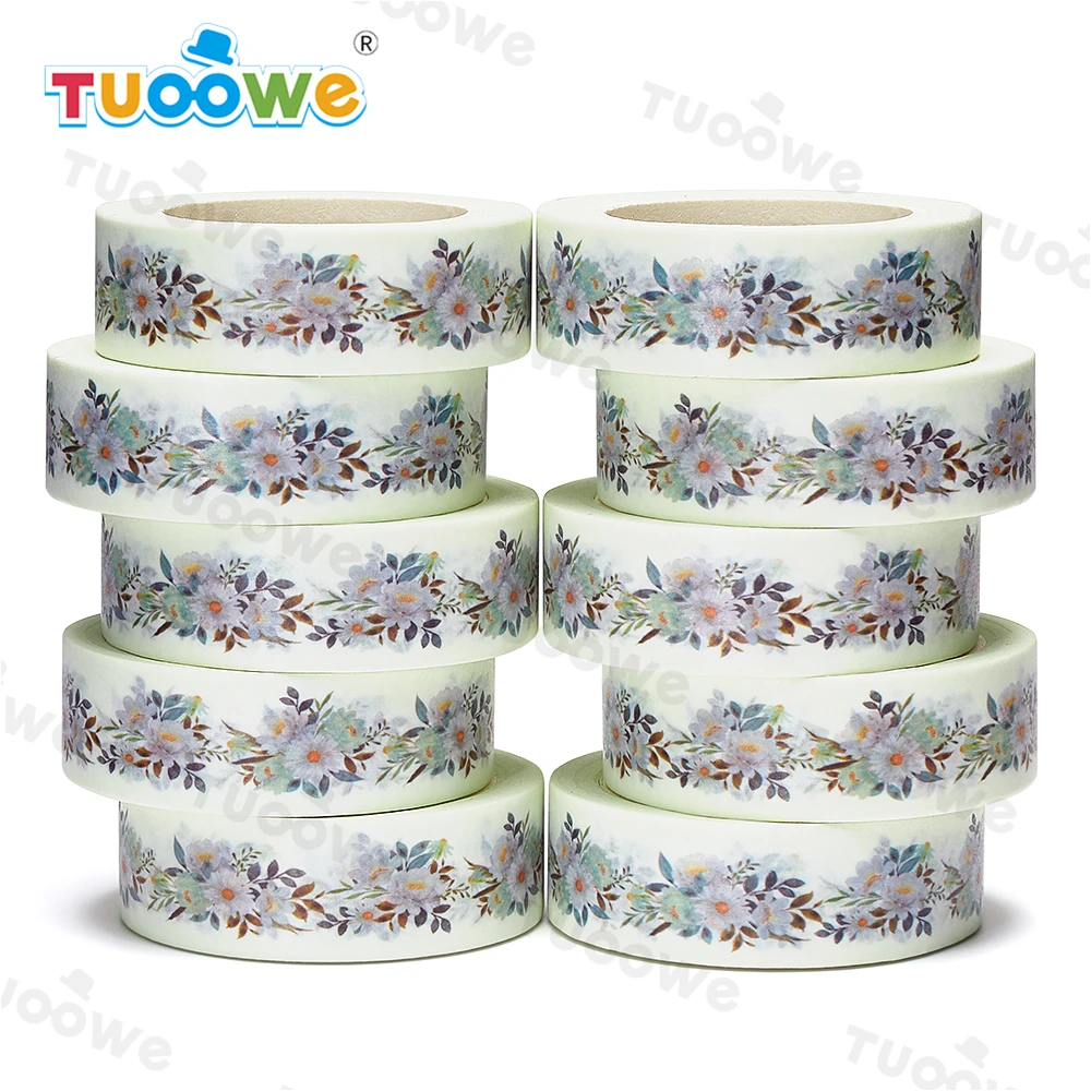 

NEW 10pcs/Lot 15mm x 10m Gray White Flower Watercolor Scrapbook Paper Masking Adhesive Washi Tape washi tape set designer mask