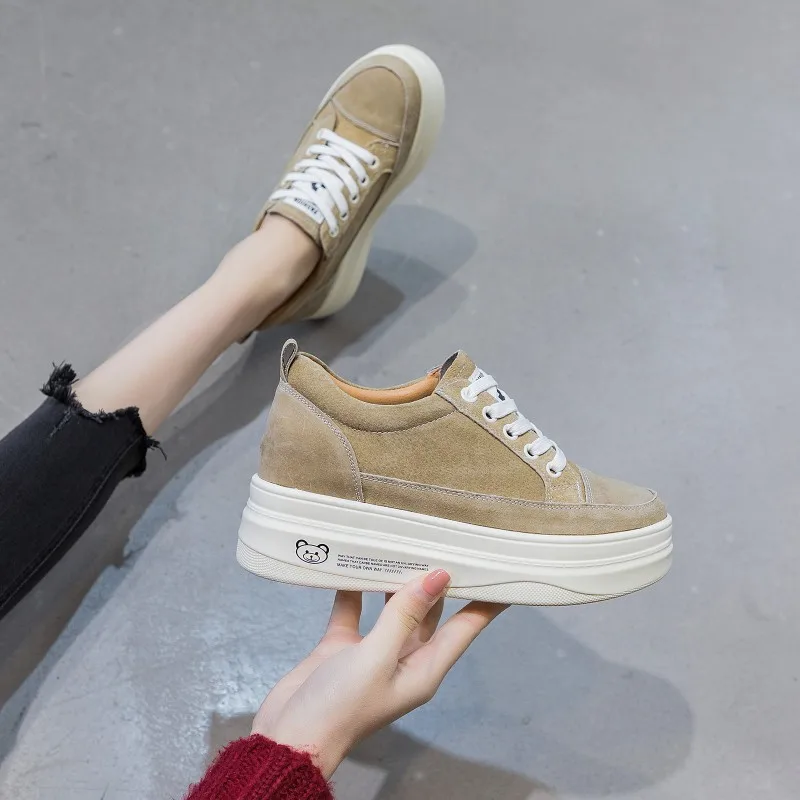 Hundreds Of Muffin Shoes 2023 Spring New Casual Sports Within The High Thick Bottom Frosted Leather Pop Tide Shoes