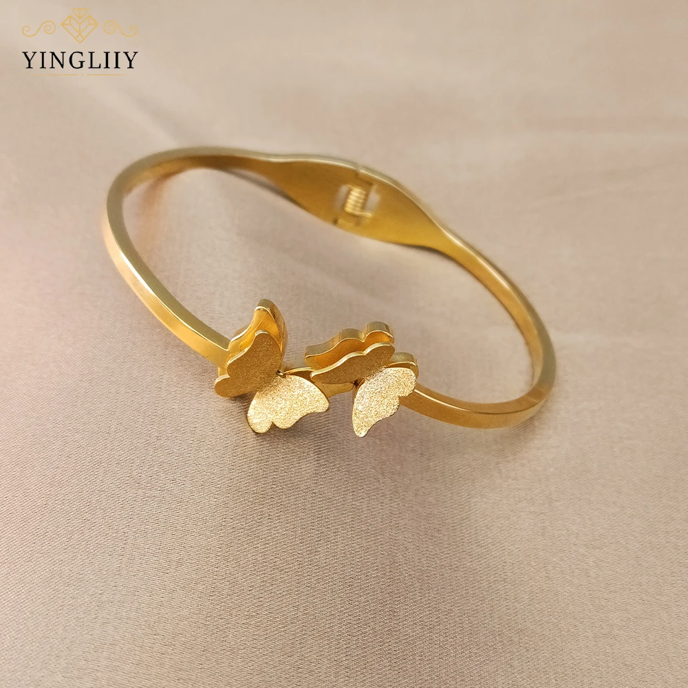 

Yingliiy 316l Stainless steel bracelet Retro Frosted Double Layer Lucky Butterfly Simple Titanium Steel Bracelet Jewelry gift