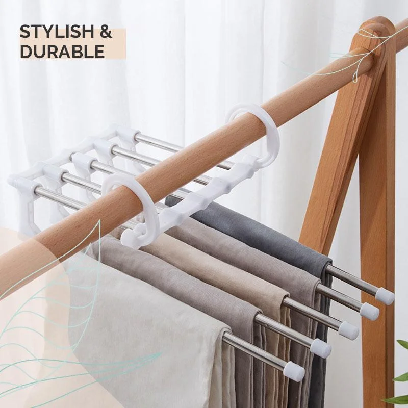 Folding clothes hang 5 in 1 Pant Rack Hanger for Clothes Organizer Multifunction Shelves Closet Storage Organizer StainlessSteel images - 6