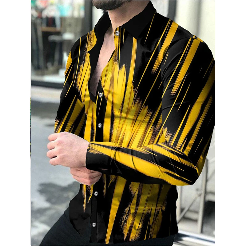 Рубашка мужская оверсайз с длинным рукавом модная сорочка принтом в полоску