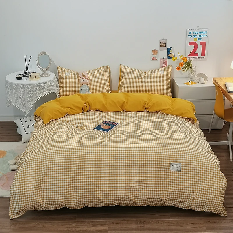 

Лидер продаж, хлопковый комплект постельного белья в минималистичном стиле из четырех предметов, Королевский размер, Королевский размер, простыня, пододеяльник, наволочка, желтая
