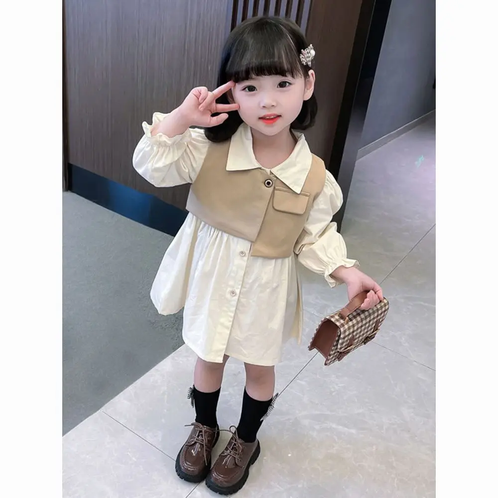 

Children Sets Girls Clothes Princess Style Vest Two Piece Set Autumn Baby Spring Autumn Turn Down Collar Pleated