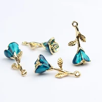 zinc alloy blue rose flower enamel charms 6pcslot for diy fashion tassel drop earrings jewelry making accessories