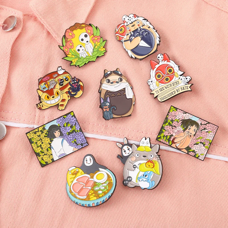 

Childhood Anime Enamel Pins Custom Mononoke Chihiro Haku Totoro Brooches Lapel Badge Cartoon Movie Jewelry Gift for Kids Friends
