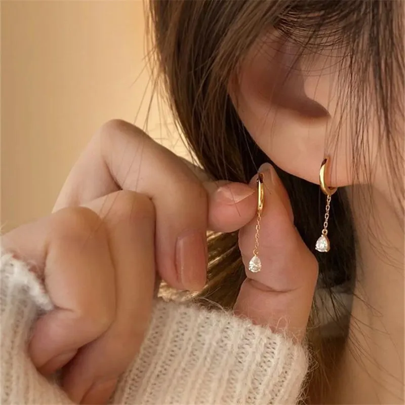 Позолоченные серьги-кольца с кристаллами и каплями воды для женщин девочек