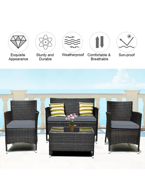 8PCS Patio Sectional Furniture Set Rattan Wicker Coffee Table 3