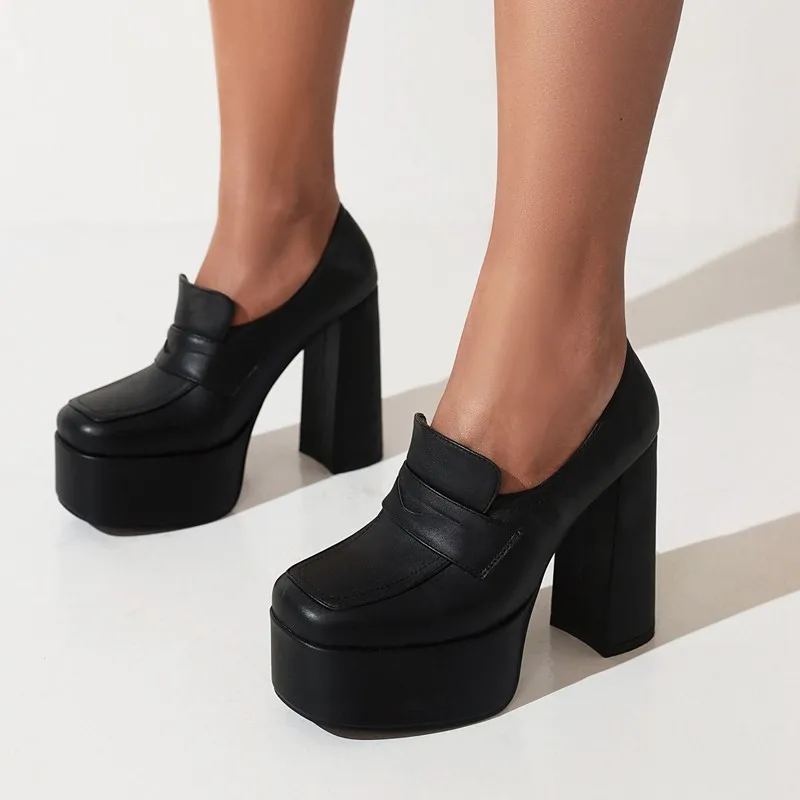 

Autumn Spring Vintage High Heels Shoes Woman Sexy Platform Dress Pumps Black White Heeled Ol Ladies Party Office Shoes 41 42 43