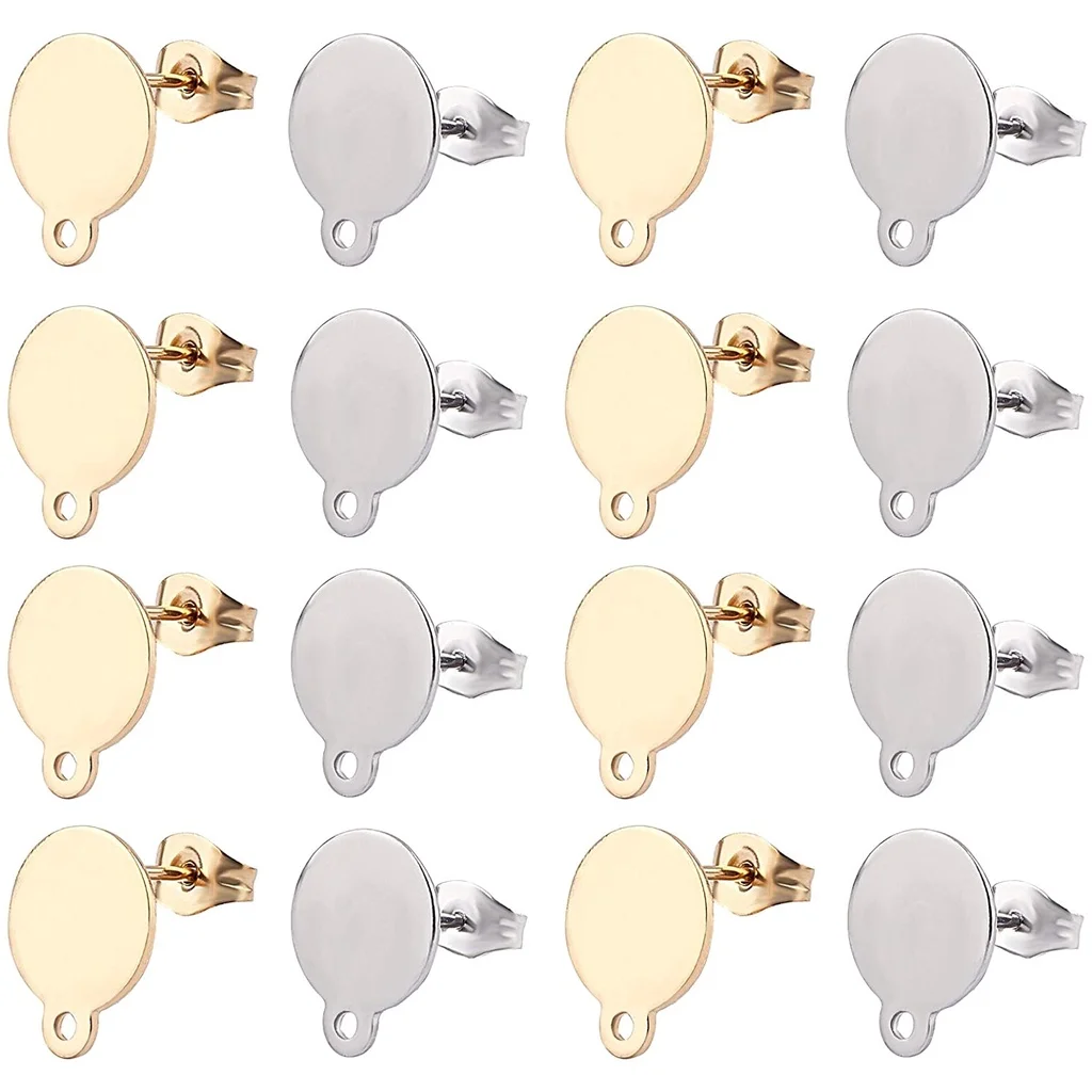 

50 Pairs Stainless Steel 10mm Blank Earring Post with Loop Stud Earring Findings for Earring Making