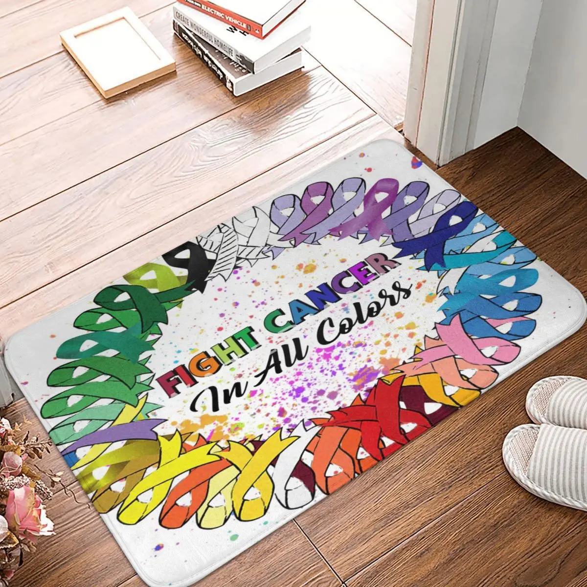 

Fight Cancer In All Colors Cancer Awarenes Carpet, Polyester Floor Mats Retro Practical Outdoor Festivle Gifts Mats Customizable