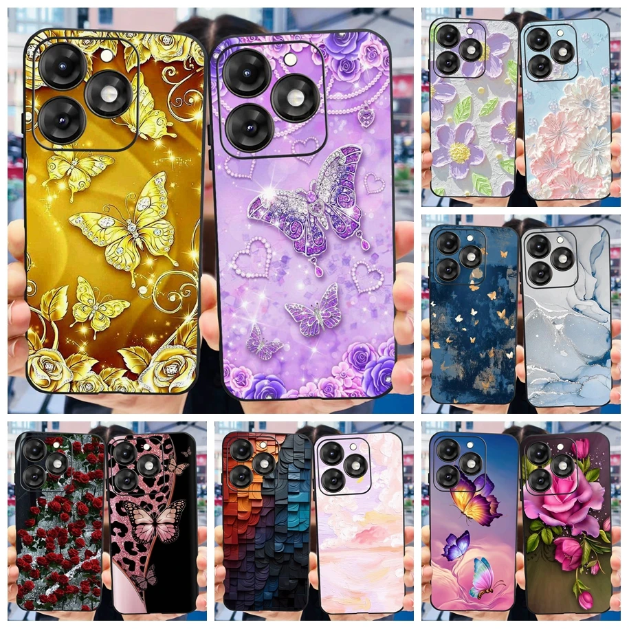 Для Itel A70 чехол мягкий черный силиконовый разноцветные бабочки цветы для A665L A 70