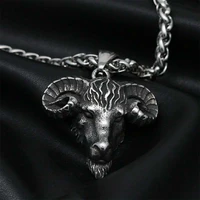 gothic satan goat head pendant necklace men chain retro stainless steel satan sheep necklace motorcycle biker jewelry wholesale