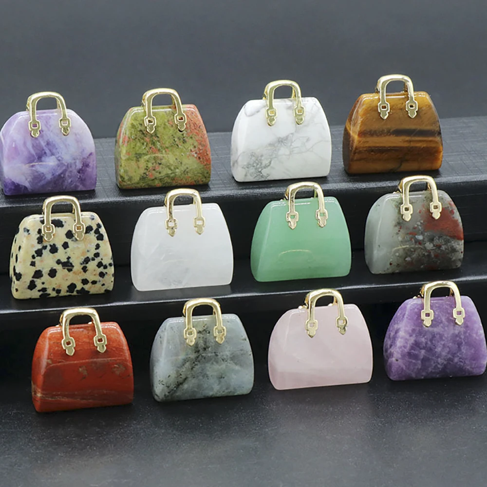 Натуральный кулон в форме сумки с искусственными кристаллами драгоценными