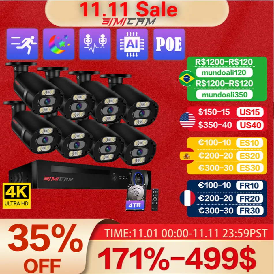 Цена Система видеонаблюдения, 4K, 8 Мп, NVR, с питанием по Ethernet Скидка Система видеонаблюдения, 4K, 8 Мп, NVR, с питанием по Ethernet