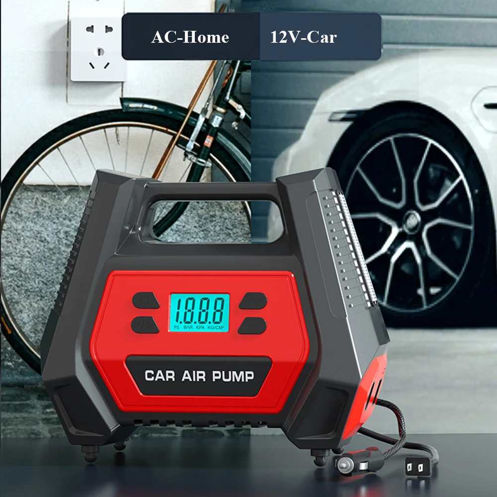 Tyre Inflator Electric Air Pump 110v-220v Ac/dc Dual Power Tire Pump With Led Light For Home Car
