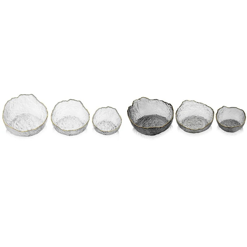 

3Pcs Glass Salad Bowls Clear Irregular Shape Phnom Penh Glass Bowl Fruit Dessert Bowls For Party Catering