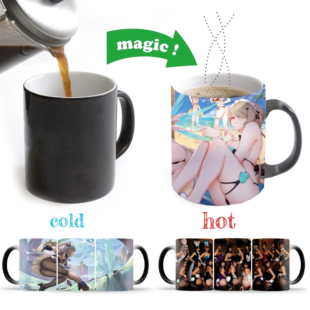 

Волшебная кружка, креативные 3 красивых чашки для девочек, керамическая посуда для напитков, меняющая цвет от тепла, чайная чашка, кофейные кружки, кружка с крышкой, Новогодние кружки