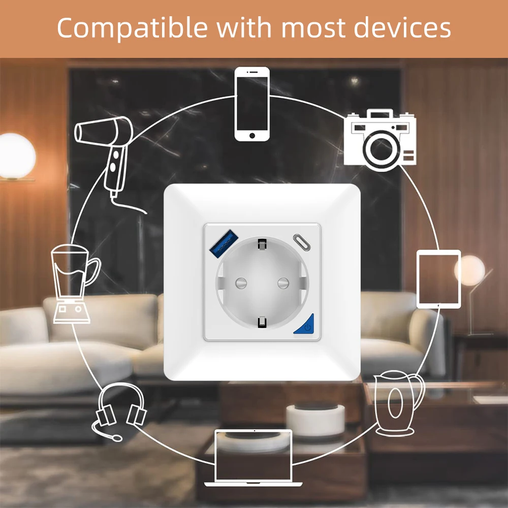 

Diy Smart Home Wall Plug 16a Timing Usb Fast Charge Type C Interface App Remote Wifi Smart Socket Eu Tuya