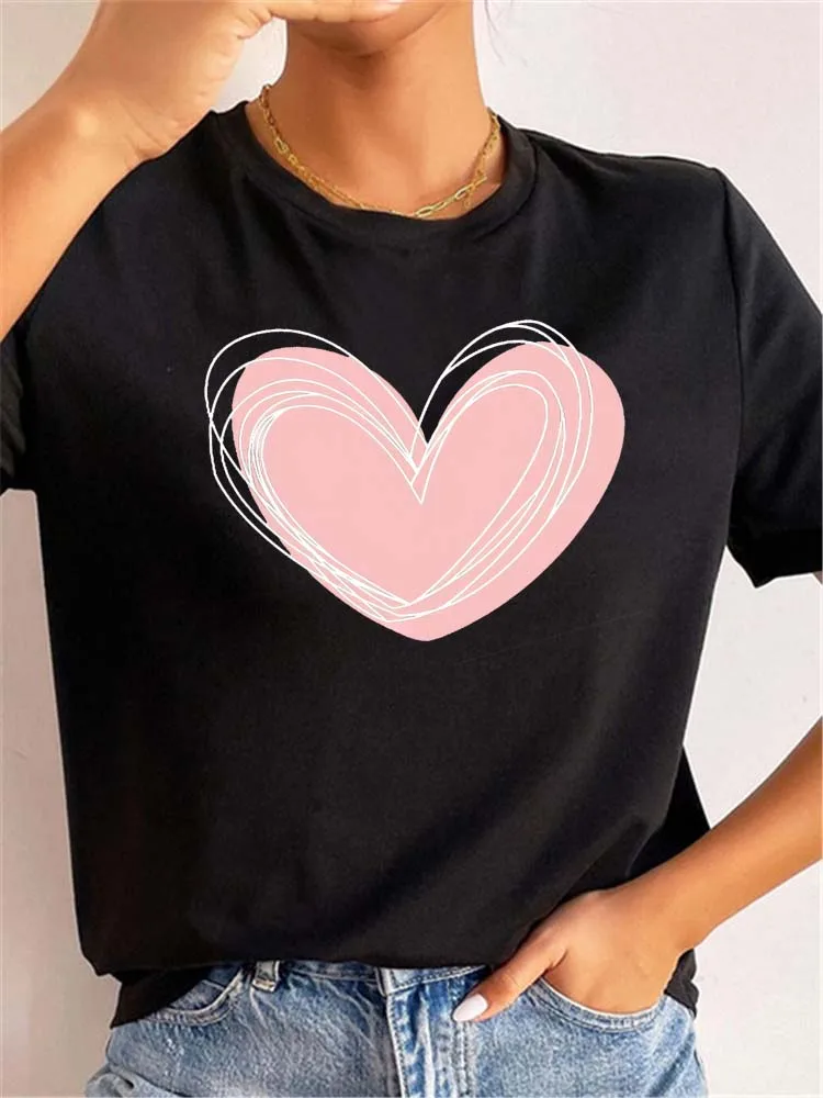 

Lovely Women's Pink Heart Graphic Printed T Shirt Summer Love T-shirt Tops Lady Womens Clothing 90s Streetwear Female T Shirt